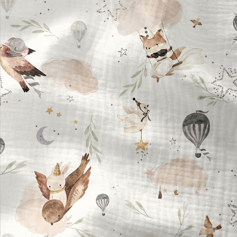 Printed Double Gauze ALYA White / Brown